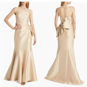 Badgley Mischka Strapless Bow Detail Mikado Mermaid Gown Gold Size 12 $890